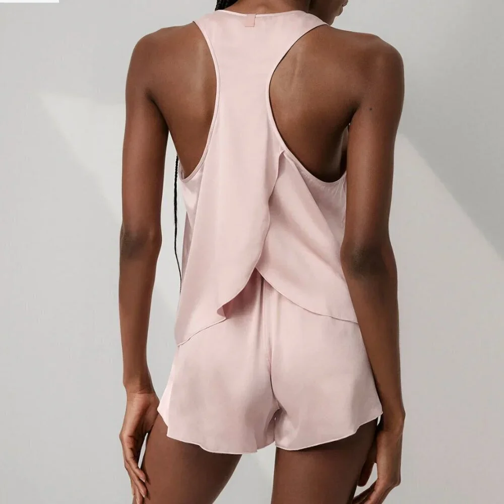 Lunya NWT Washable Silk Tulip Back Set Delicate Pink Pajamas Top & Shorts Size S